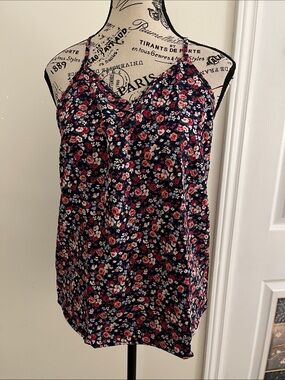 💗Floral V-Neck Spaghetti Strap Tank Top - Navy Pink